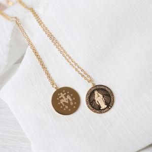 New Trendy Ladies Wear 18K Gold Plated Coin Disc Round Circle Queen Elizabeth Pendant Necklace for Women
