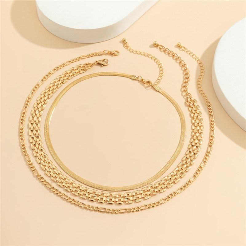 Manufacture New Design 3 Layered Flat Snake Link Wide Chain Choker Necklace for Fashion Women