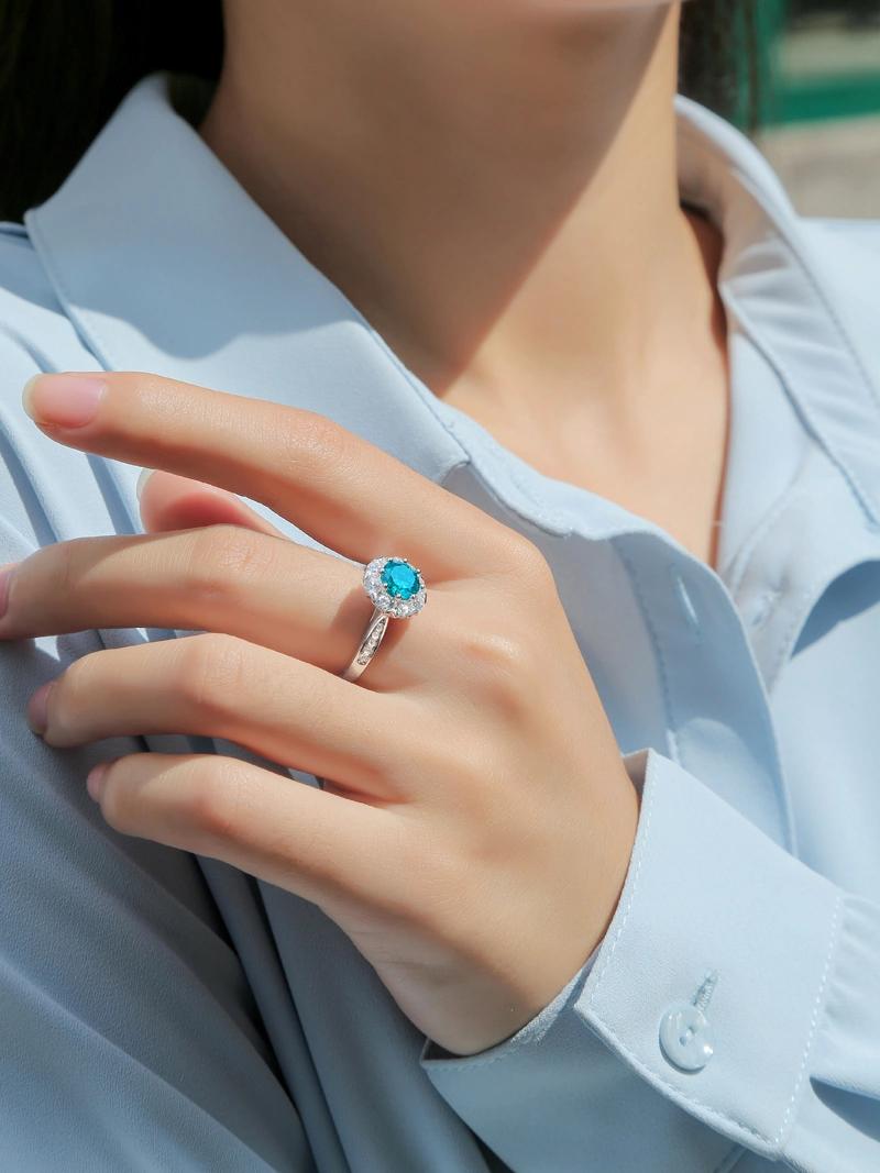 Wholesale Fashion Jewelry 1ct blue moissanite silver ring for wedding party women′s ring