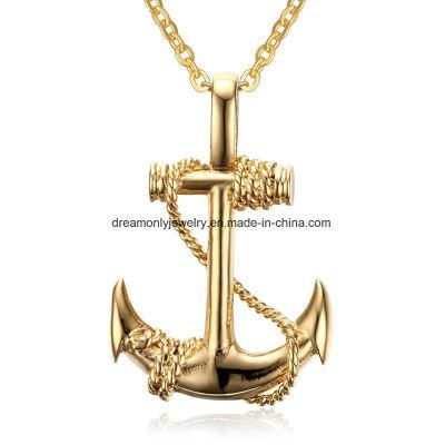 Men Stainless Steel Necklace Gold Colour Plated Titanium Anchor Pendant Jewelry 50mm Length Steel Chain Necklace Gift