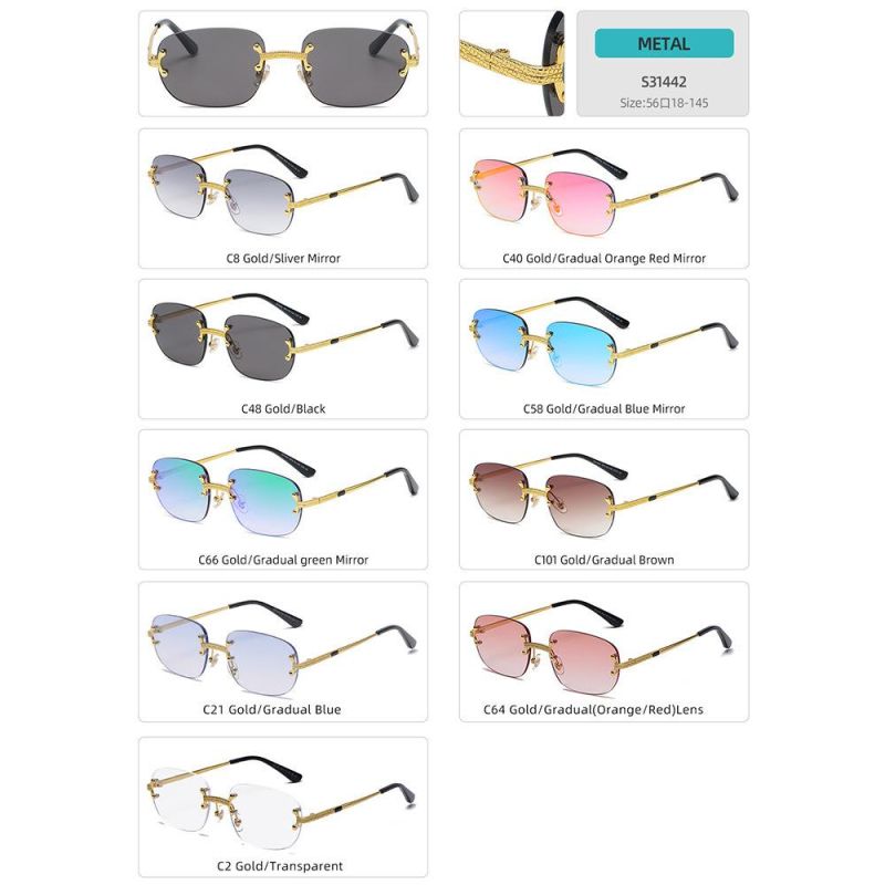 2021 High Quality Square Metal Sunglasses Women Trendy Rimless Sunglasses
