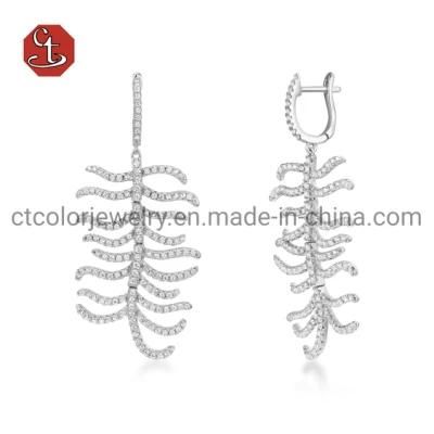 CT COLOR Fashion Special Jewelry Feather 925 Silver Earring with AAA+ Cubic Zircon for Women