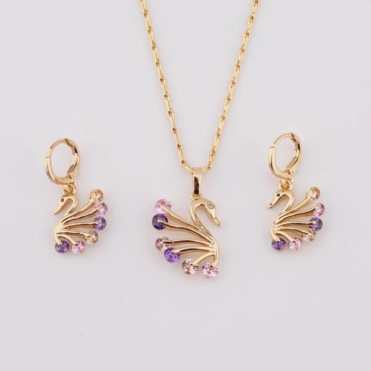 Women Fashion Accessories Silver 18K Gold Plated Alloy Jewelry Chain Sets Pendant Necklace with CZ Crystal
