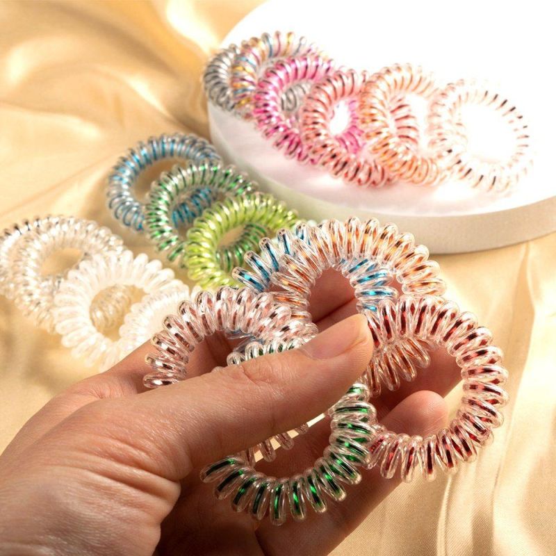 Wholesale Metallic Telephone Wire Hair Bobbles Traceless Spiral Hair Ties Strong Elastic Grip Coil Hair Accessories