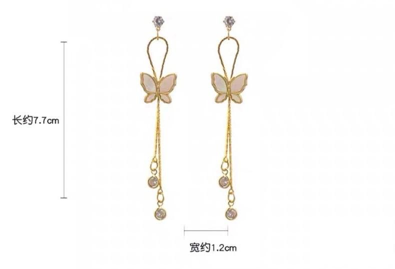 Light Luxury and Exquisite Retro Shell Fritillary Butterfly Allergy Prevention Rhinestone Tassel Long Earrings