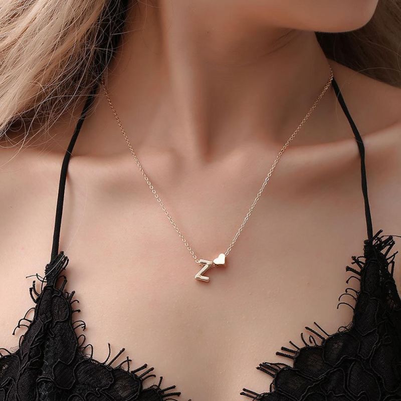 Fashion Women Tiny Heart Dainty Initial Letter Name Necklace Jewelry