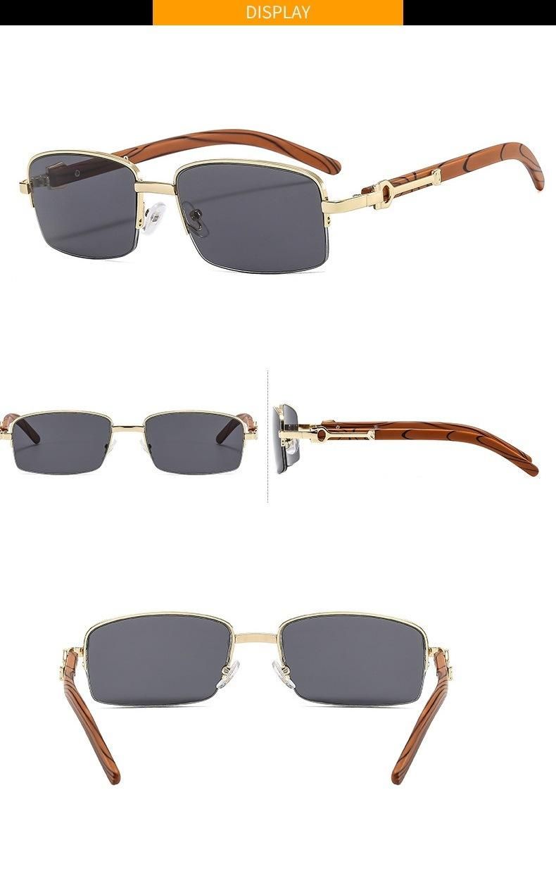 Metal Color Wood Grain Fashion Retro Brand Sunglasses