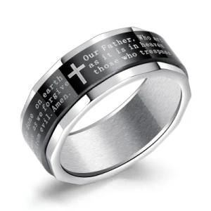 Hot Selling Mens Black Stainless Steel Jesus Cross Spinner Rings