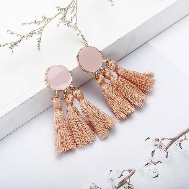 Women Vintage Round Long Drop Tassel Earrings Fashion Jewelry