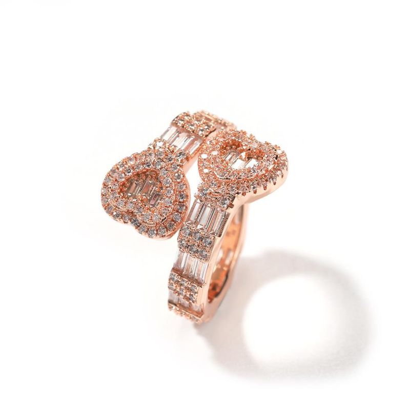 Fashion Iced out Baguette Diamond Heart Love Hip Hop Ring Jewelry