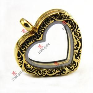 Fashion Imitation Gold Floating Locket, Heart Living Locket Necklace Wholesale (ZC-L149)