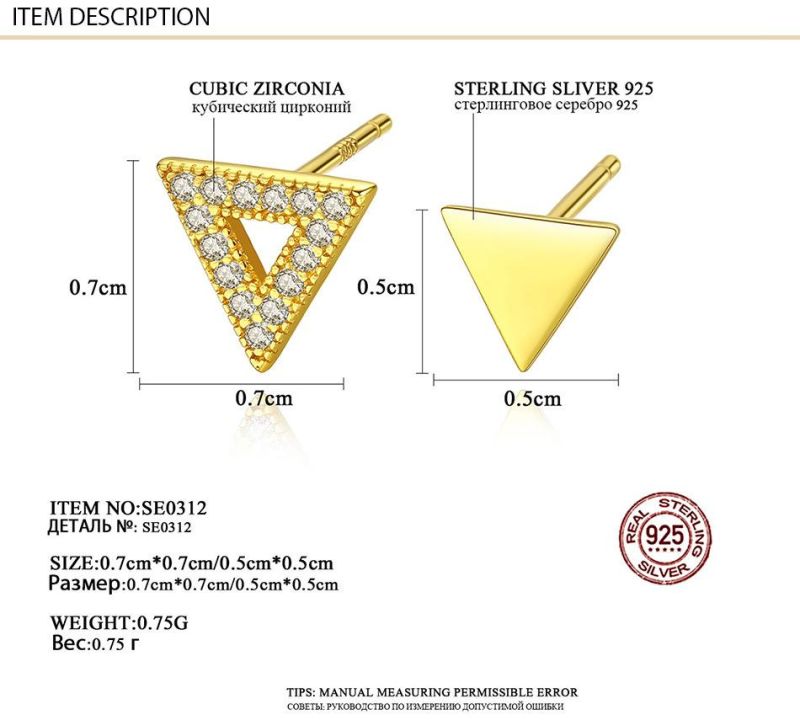 Fashion Jewelry Inverted Triangle Earring Stud with Rhinestone