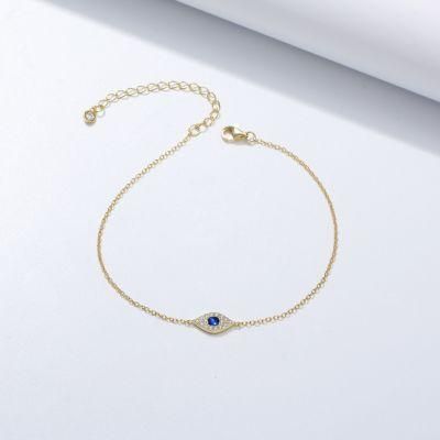 925 Sterling Silver Cubic Zirconia Blue Eye Link Chain Bracelet