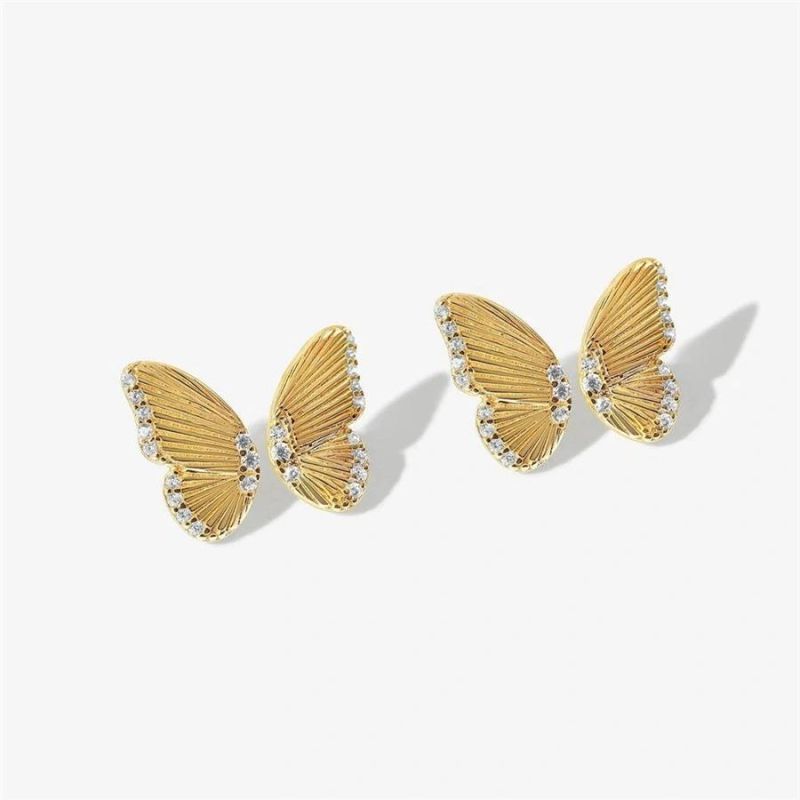 Unique Texture Wing Design Earrings Plated 18K Gold for Women Girls Fashion Jewelry and Accessories