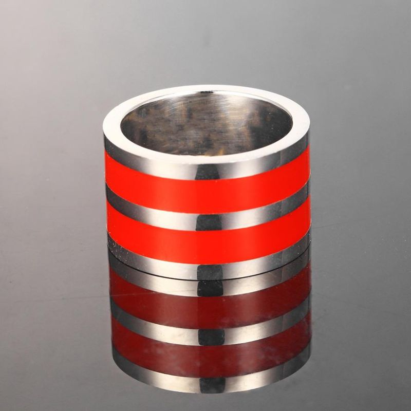 Silver 316L Stainless Steel Ring Finger Chunky Wedding Jewelry Red Enamel Ring
