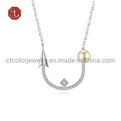 Fashion Women Jewellery 925 Silver Arrow with Pearl Necklace