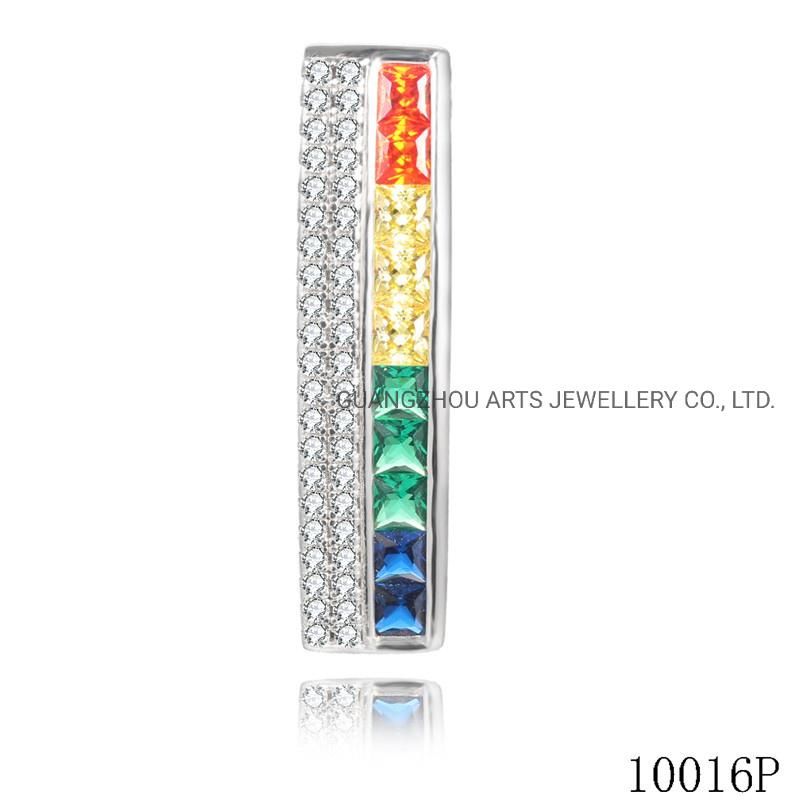 Rainbow Series One Line White CZ & One Line Color CZ Silver Pendant