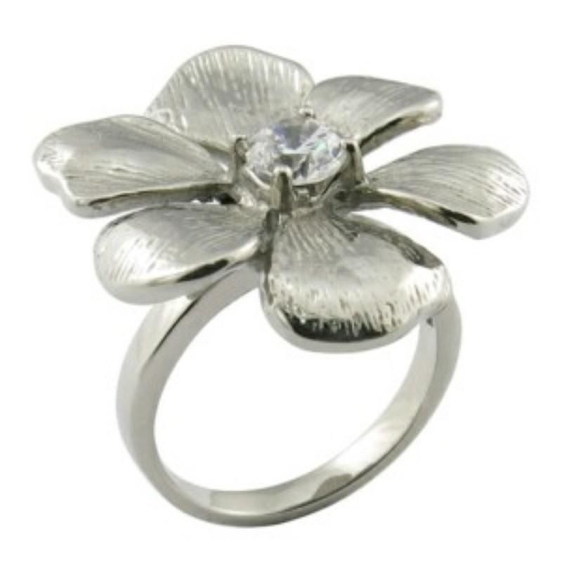 Fashion Women Stainless Steel Flower Diamond Ring