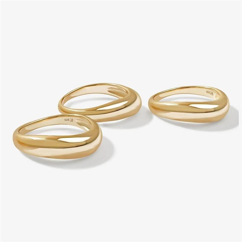 18K Gold Plated Best Quality 3PCS Smooth Organic Blank Rings Set for Women Lady Girls