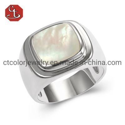 Fashion Gemstone Men Rings S925 Sterling Silver White Shell Cubic Zirconia Jewellery Finger Ring