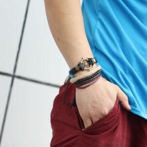 1 Set 4PCS Leather Bracelet Men&prime;s Multi-Layer Bead Bracelet