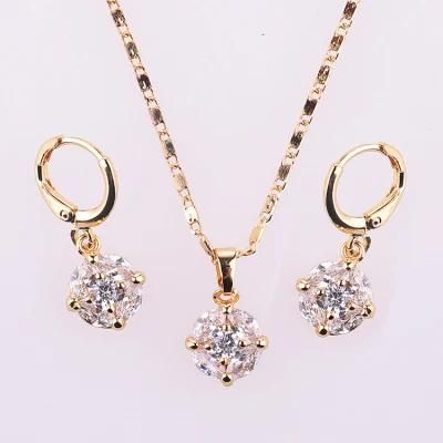 Fashion Wedding Silver Alloy Gold Plated Ring Necklace Earring Jewelry Set with CZ Crystal Pearl