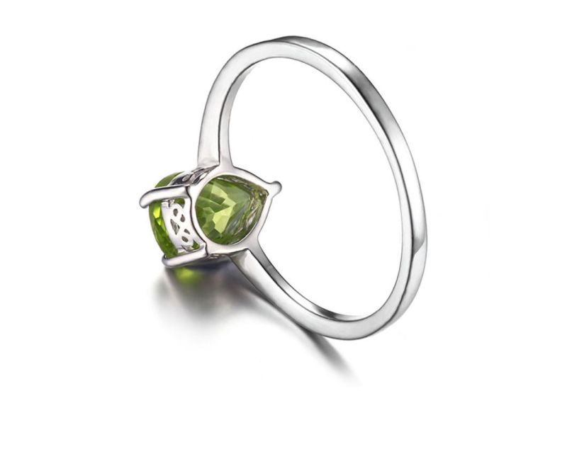 Classic Genuine Peridot Solitaire Engagement Ring 925 Sterling Silver Jewelry for Wedding