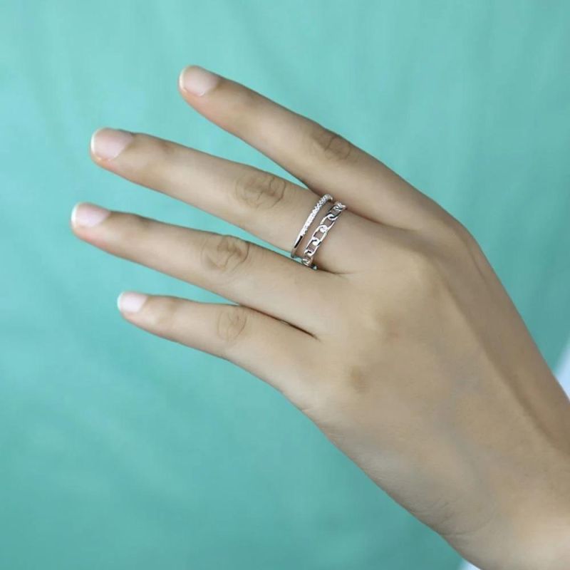 925 Sterling Silver Ring Minimalist Chain Style Multi-Layer Zircon Adjustable Ring Women Wedding Jewelry