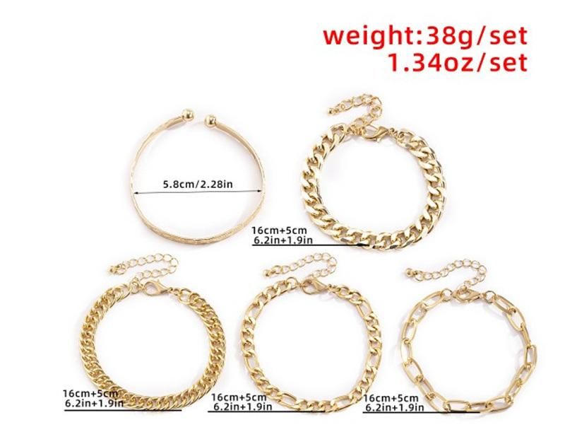 European and American Fashion Jewellery Gold and Silver Jewelry Heart-Shaped Print Bangle Punk Hip Hop Cuban Metal Chain Set Bracelet for Women