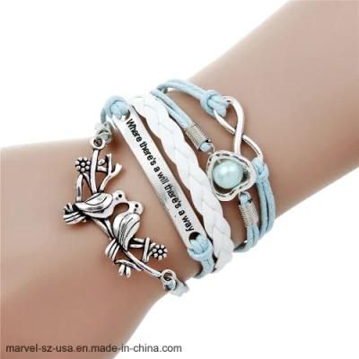 New Fashion Women Jewelry Infinite Double Charm Bracelet Leather Bracelet