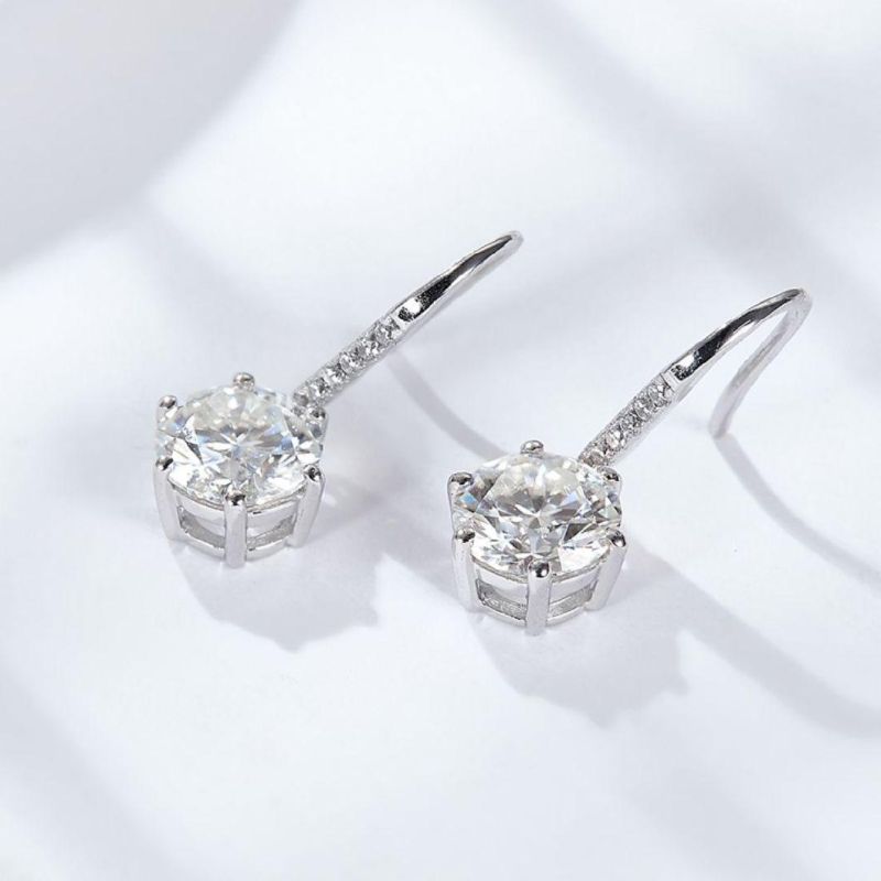 Colorless Round Heart&Arrow Loose Moissanite Stone 925 Sterling Silver Earrings