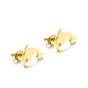 Cute Little Dolphin Diamond Gold-Plated Stainless Steel Earrings Stud