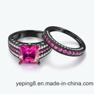 Black Rhodium Plating Fashion Pink 925 Silver Jewelry Ring Set