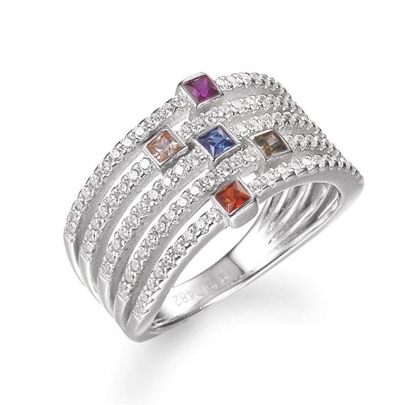 Fashion 925 Sterling Silver Rainbow CZ Ring