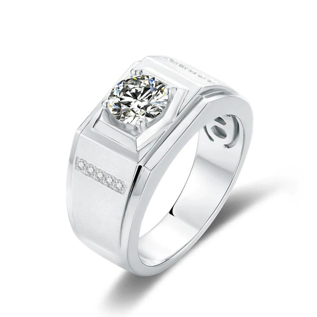 European and American 925 Sterling Silver Moissanite Men′ S Ring Collection Simple Single Diamond Men′ S Ring