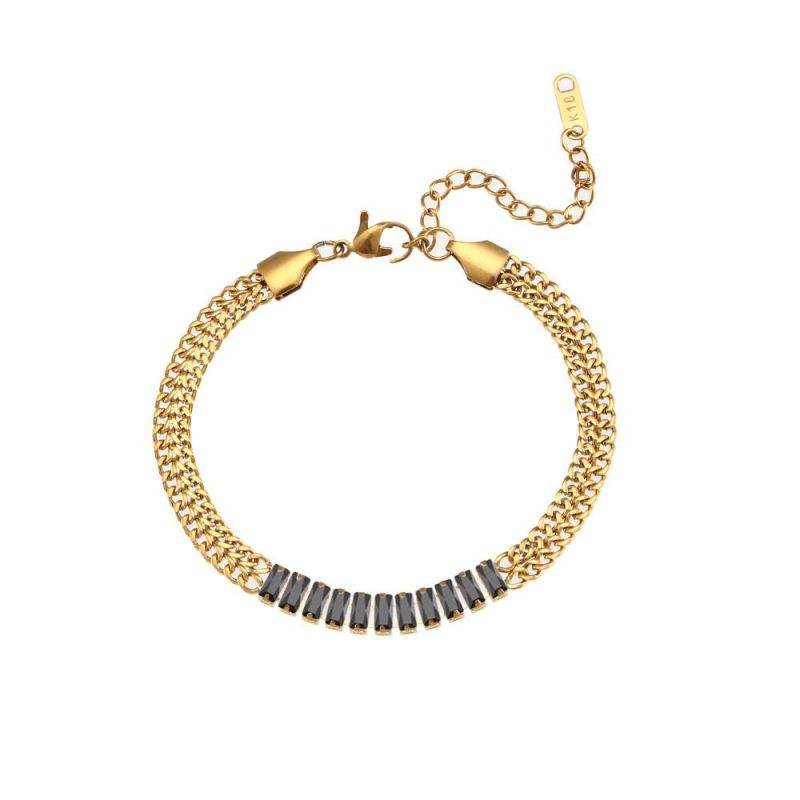 Manufacturer Customized Fashion Jewelry 18K Gold Plated Stainless Steel Metal Bracelet Jewelry Fashion Ins Rectangular Zircon Knife Bracelet Women