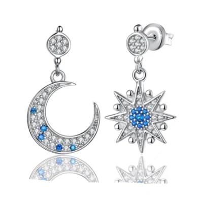 Wholesale 925 Sterling Silver Jewelry Blue CZ Moon and Star Earrings Jewelry for Girls