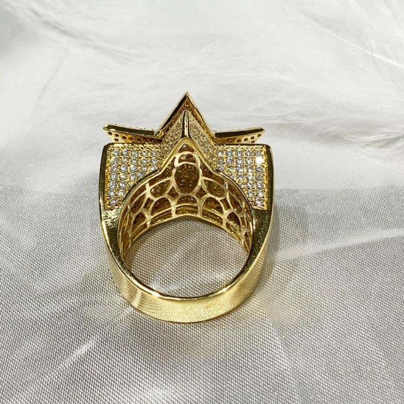 2022 Hip Hop Style K Gold/925 Silver Star Shape Ring