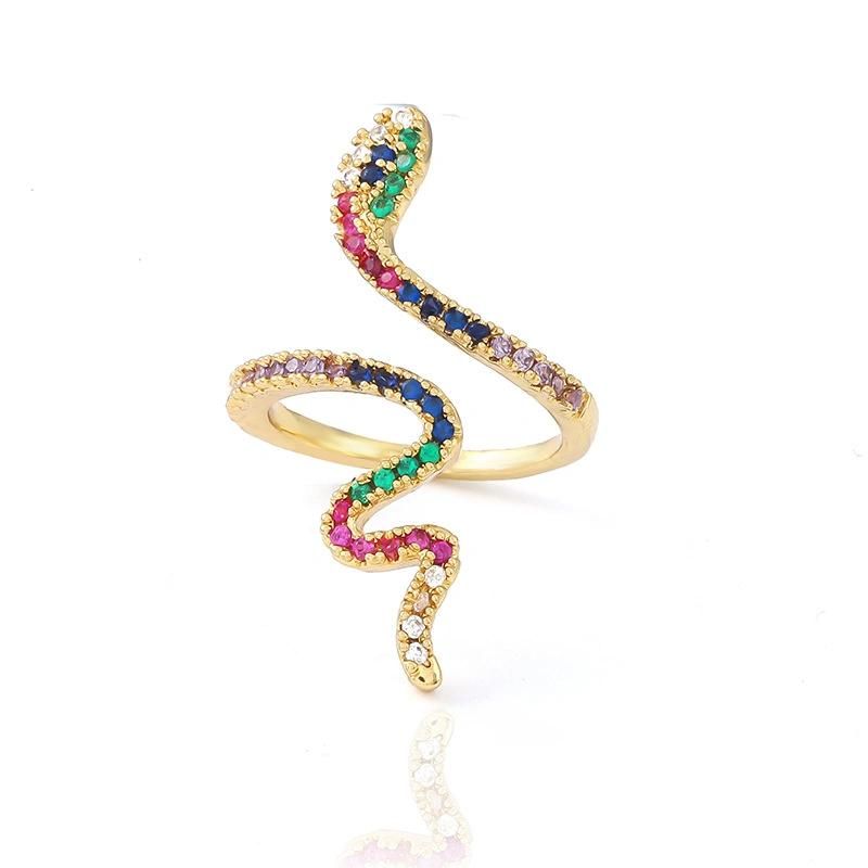 New Hot Style Brass Gold-Plated Micro-Set Zircon Gold Colorful Snake Ring