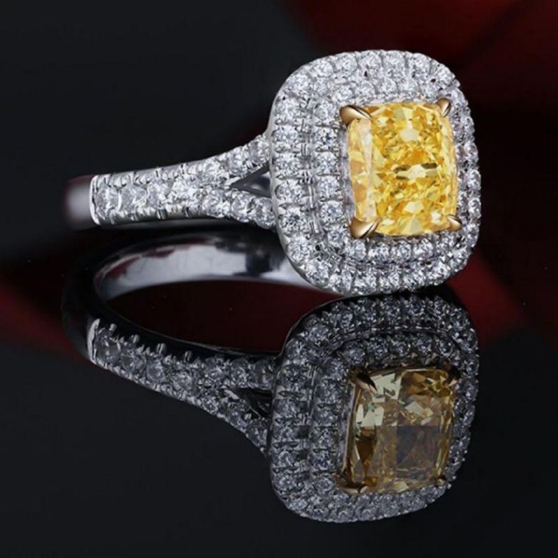 Fashion Jewelry Cushion Shape Simulated Diamond Engagement Ring in Silver Plated Jewelry