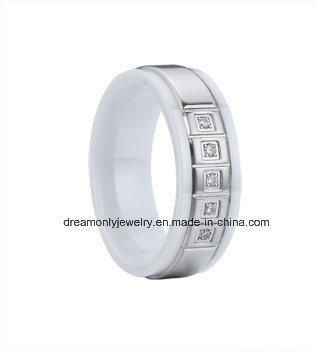 OEM/ODM Top Quality Ceramic Steel Ring with White Stone