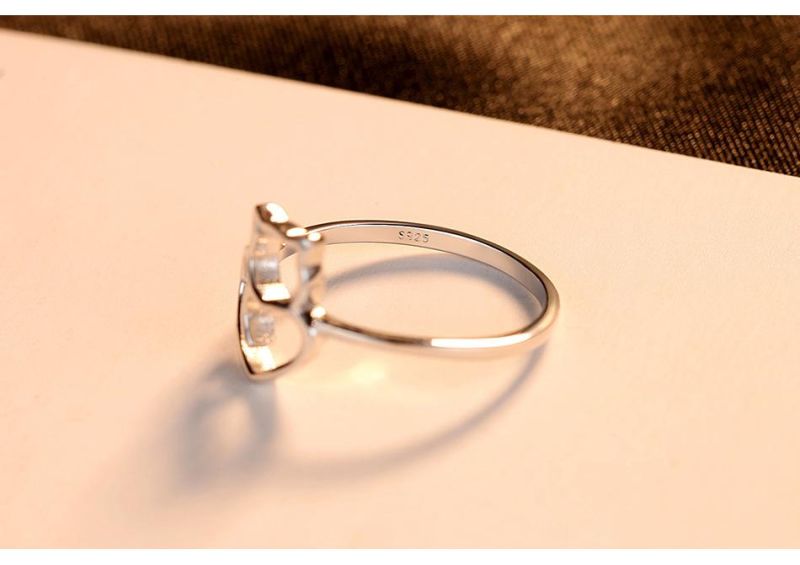 Fashion Jewelry Silver Hollow Tiny Cat Ring for Girls