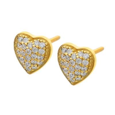 Gold Color Fashion Earrings Heart CZ Women Stud Earring