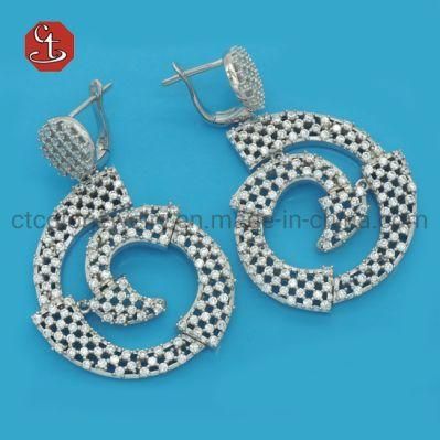 925 Sterling Silver Earring Inlaid AAA+ Cubic Zircon CZ Round Earring Drop Jewelry
