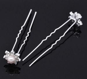 Silver Plated Rhinestone Flower Charm Wedding Hairpins 2-7/8&quot;, Sold Per Packet of 20