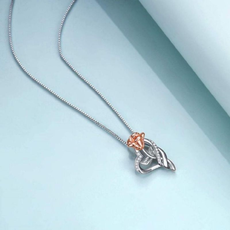 Rose Valley Roseflower Necklace Hot Selling Jewelry Pendant Rose Gold Plated Two Tone Jewel Fashion Gift for Lover