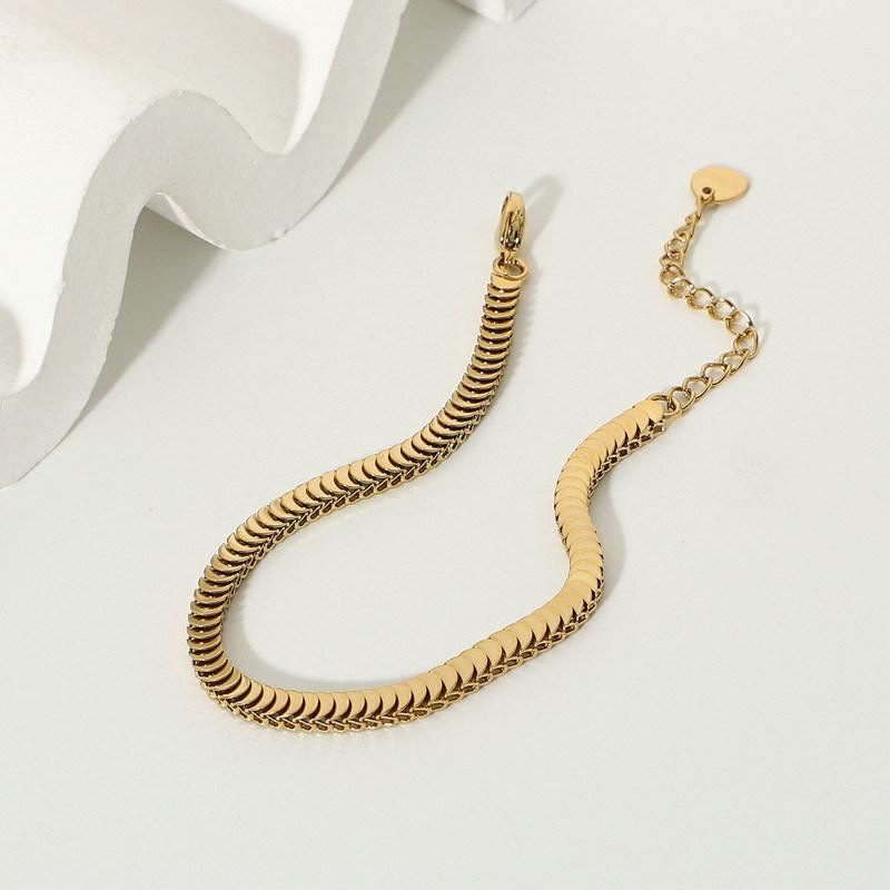 Stainless Steel Chunky Cuban Snake Chain Bracelet with 18K Gold Plated for Women