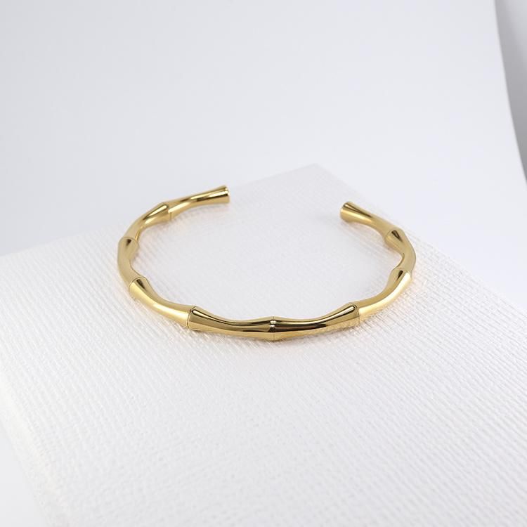 Custom Bamboo Bangle Bracelet Open Cuff Stainless Steel Bangle 18K Gold Plated Fashion Exaggerated Female Titanium 316L Jewelry