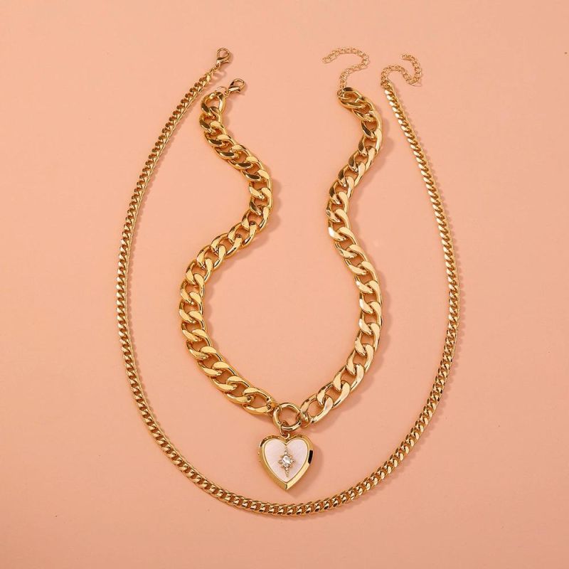 Fashion Personality Vintage Punk Thick Chain Peach Heart Necklace Jewelry