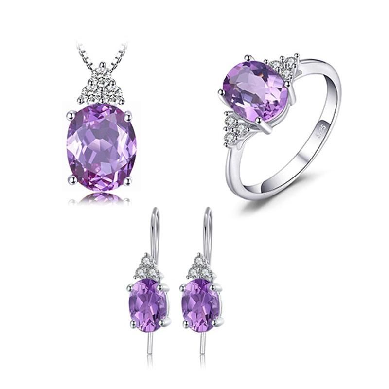 Wholesale 925 Sterling Silver Jewelry Created Gemstone Amethyst Pendant Jewelry Set